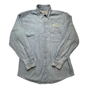 Vintage Edwards MillerCoors Brewery Shirt Mens Medium Blue Denim Long Sleeve Top